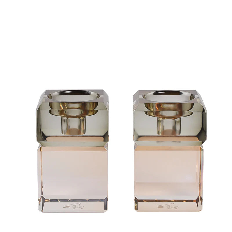 Taupe/Beige Crystai candlestick -SET 2